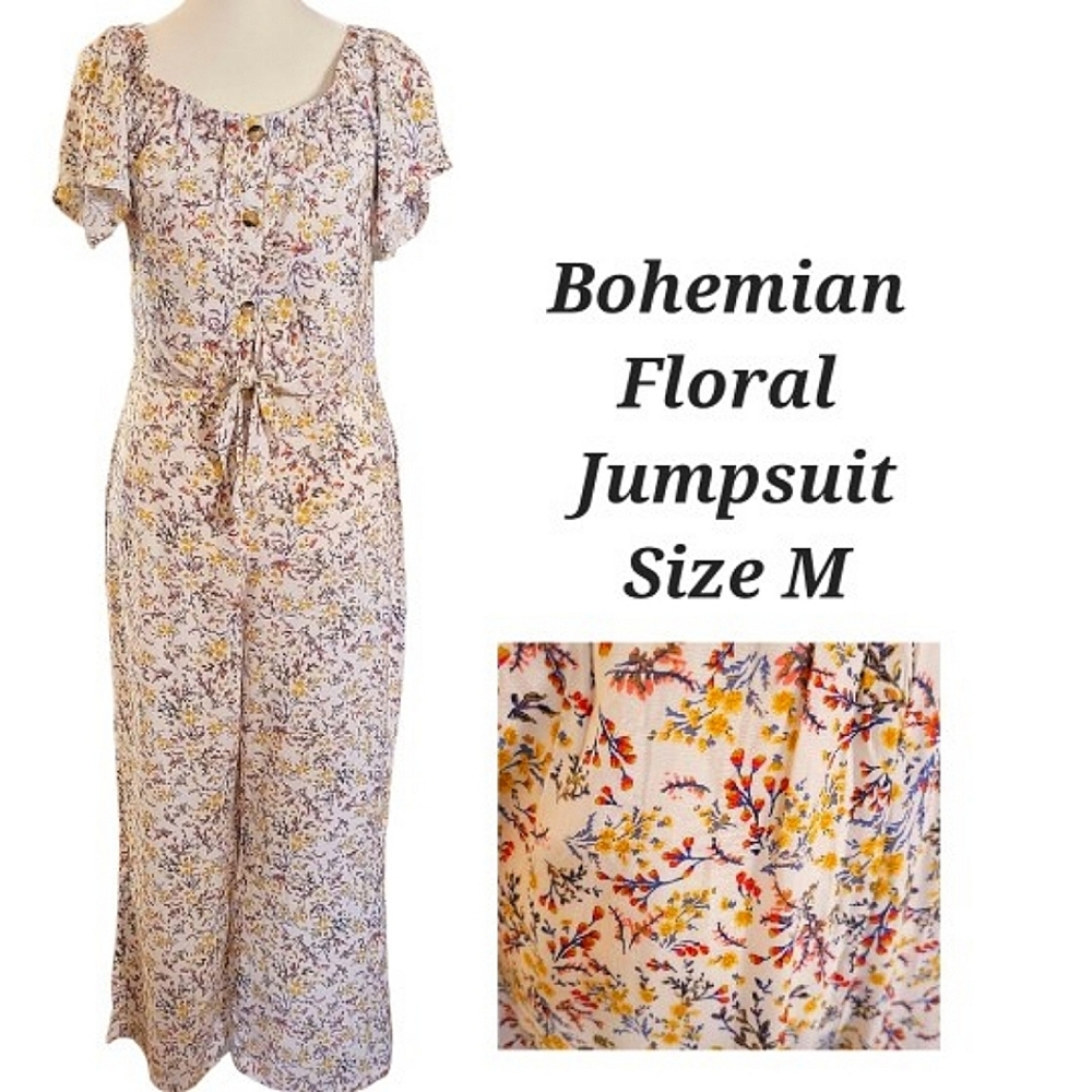 Society + Stitch Bohemian Floral Jumpsuit Self-tie Boho Jumpsuit Size M